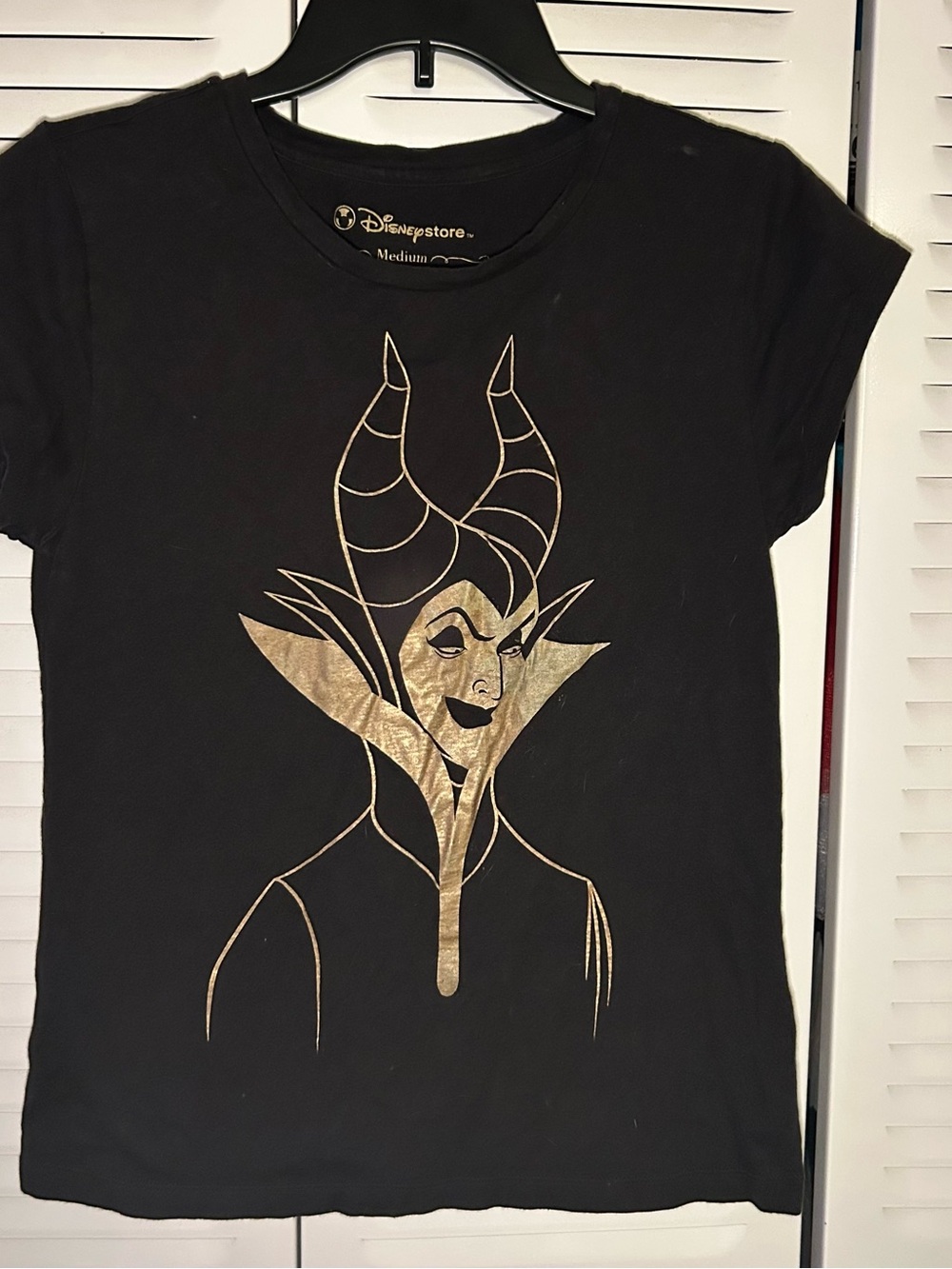 Disney Black Short-Sleeve Tee with Gold Maleficent Outline